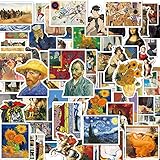 100PCS Berühmte Gemälde & Skulpturen Kunst Aufkleber, Vinyl Wasserdicht Klassische Stickers, Western Retro Van Gogh Ölgemälde Stil Aufkleber, Künstler Abziehbilder für Laptop Tasse Gitarre Helm Gepäck