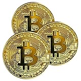 Krisler 3 STÜCKE Physische Bitcoin Medaille mit 24-Karat Echt-Gold überzogen.Virtuelle Währung Münze Collectibles Geschenk BTC Münze Kunst Sammlung Physikalische (Golden)
