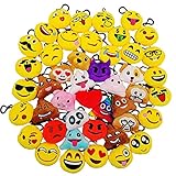 JZK 45 x Mini Plüsch Emoticon Schlüsselanhänger 5cm, gelb kleiner Smiley-Rucksack-Schlüsselanhänger für Kinder Erwachsene Geburtstagsparty-Gastgeschenke Andenken Werbegeschenke Partytütenfüller