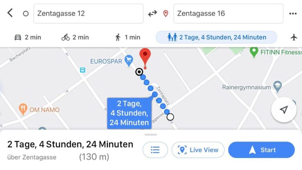 berechnung wegstrecke geschwindigkeit fahrrad google maps